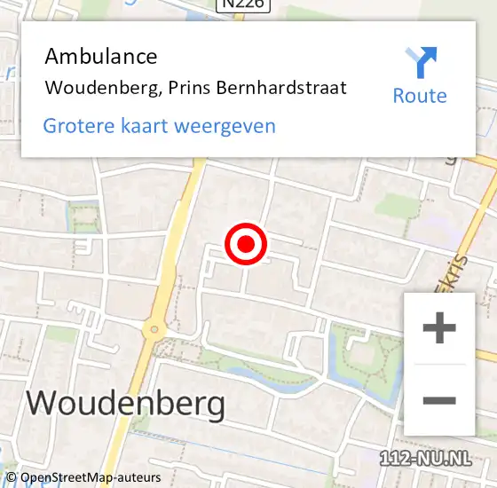 Locatie op kaart van de 112 melding: Ambulance Woudenberg, Prins Bernhardstraat op 3 november 2016 16:42