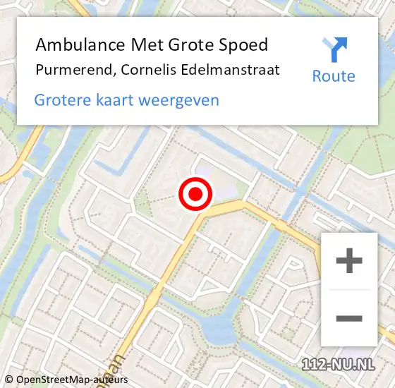 Locatie op kaart van de 112 melding: Ambulance Met Grote Spoed Naar Purmerend, Cornelis Edelmanstraat op 3 november 2016 17:18