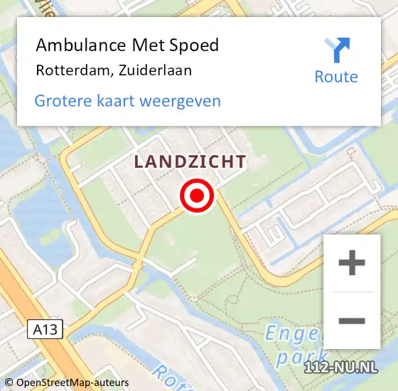 Locatie op kaart van de 112 melding: Ambulance Met Spoed Naar Rotterdam, Zuiderlaan op 3 november 2016 19:30