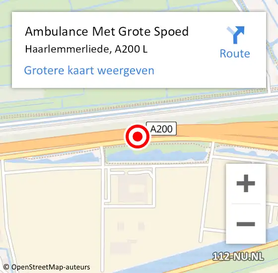 Locatie op kaart van de 112 melding: Ambulance Met Grote Spoed Naar Haarlemmerliede, A200 L op 3 november 2016 20:37