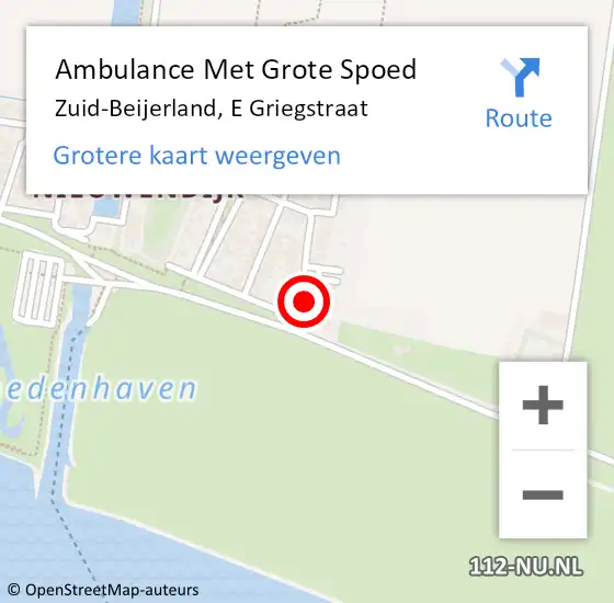 Locatie op kaart van de 112 melding: Ambulance Met Grote Spoed Naar Zuid-Beijerland, E Griegstraat op 3 november 2016 23:54