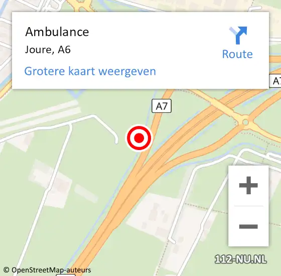 Locatie op kaart van de 112 melding: Ambulance Joure, A6 op 4 november 2016 14:21