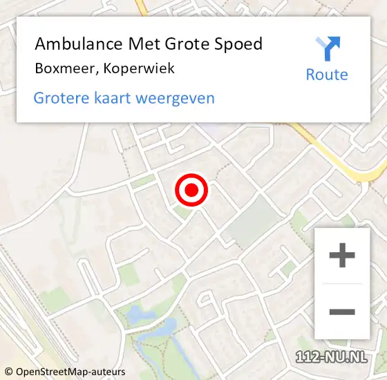 Locatie op kaart van de 112 melding: Ambulance Met Grote Spoed Naar Boxmeer, Koperwiek op 5 november 2016 02:07