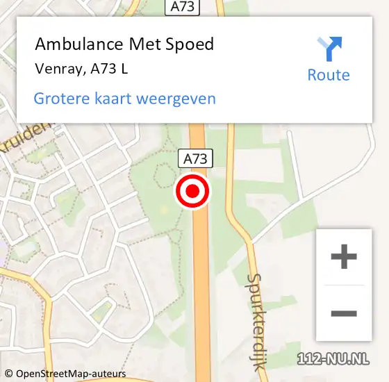 Locatie op kaart van de 112 melding: Ambulance Met Spoed Naar Venray, A73 L op 5 november 2016 17:03