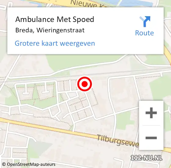 Locatie op kaart van de 112 melding: Ambulance Met Spoed Naar Breda, Wieringenstraat op 6 november 2016 06:09
