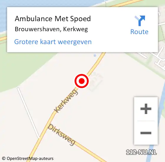 Locatie op kaart van de 112 melding: Ambulance Met Spoed Naar Brouwershaven, Kerkweg op 6 november 2016 11:48