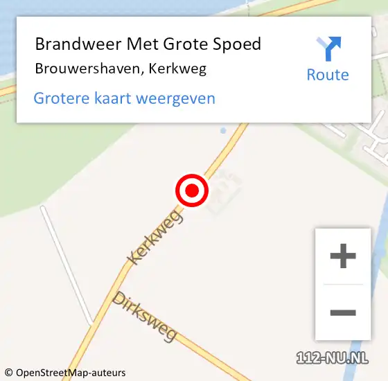 Locatie op kaart van de 112 melding: Brandweer Met Grote Spoed Naar Brouwershaven, Kerkweg op 6 november 2016 11:50