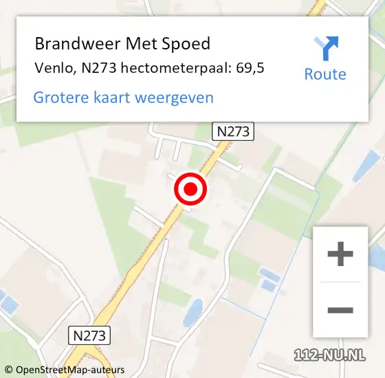 Locatie op kaart van de 112 melding: Brandweer Met Spoed Naar Venlo, N273 hectometerpaal: 69,5 op 6 november 2016 17:37