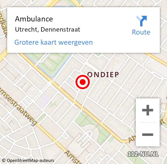 Locatie op kaart van de 112 melding: Ambulance Utrecht, Dennenstraat op 6 november 2016 19:18