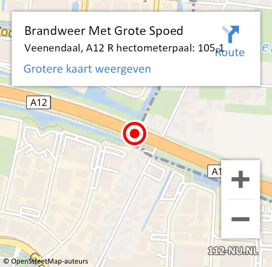 Locatie op kaart van de 112 melding: Brandweer Met Grote Spoed Naar Veenendaal, A12 R hectometerpaal: 91,4 op 7 november 2016 05:58