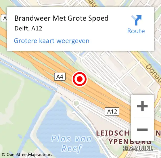 Locatie op kaart van de 112 melding: Brandweer Met Grote Spoed Naar Delft, A12 op 7 november 2016 17:29