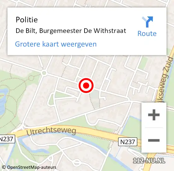 Locatie op kaart van de 112 melding: Politie De Bilt, Burgemeester De Withstraat op 7 november 2016 18:07