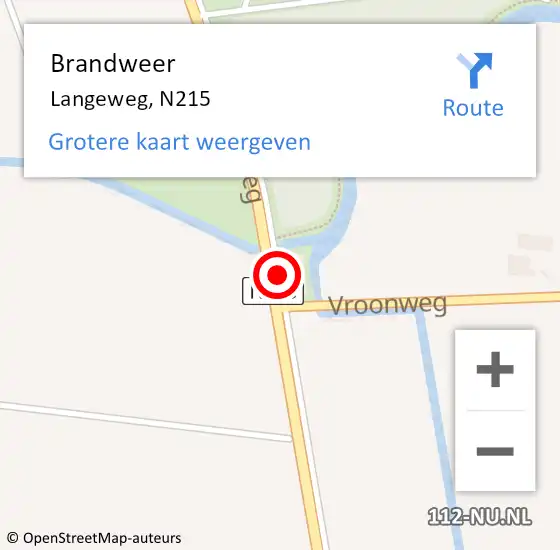Locatie op kaart van de 112 melding: Brandweer Langeweg, N215 op 1 januari 2014 01:33