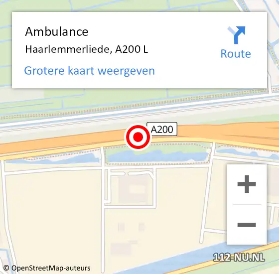 Locatie op kaart van de 112 melding: Ambulance Haarlemmerliede, A200 L op 8 november 2016 15:40