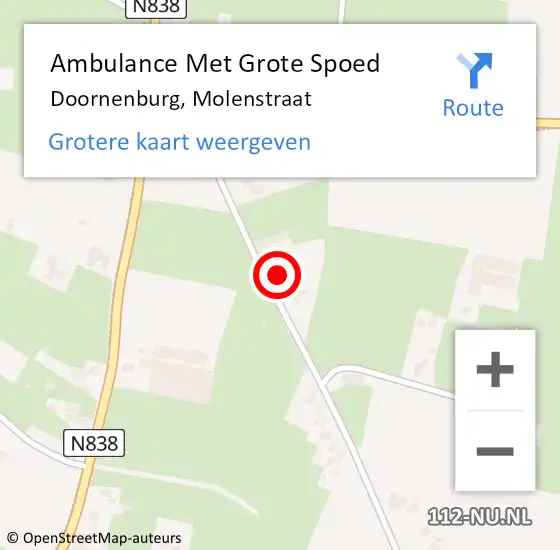 Locatie op kaart van de 112 melding: Ambulance Met Grote Spoed Naar Doornenburg, Molenstraat op 9 november 2016 02:34