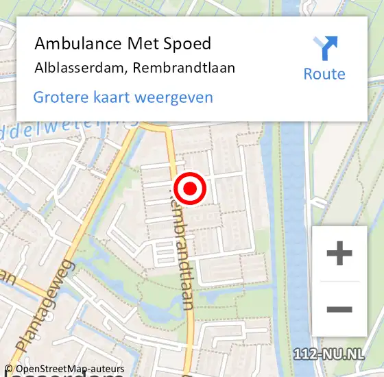 Locatie op kaart van de 112 melding: Ambulance Met Spoed Naar Alblasserdam, Rembrandtlaan op 1 januari 2014 02:24