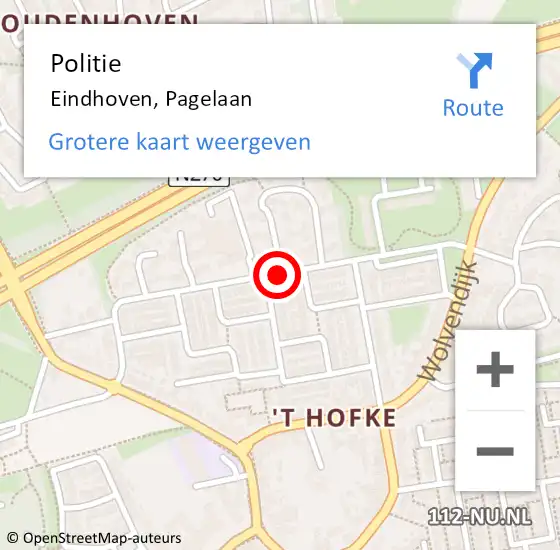 Locatie op kaart van de 112 melding: Politie Eindhoven, Pagelaan op 9 november 2016 21:31