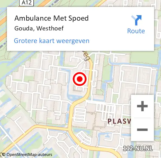 Locatie op kaart van de 112 melding: Ambulance Met Spoed Naar Gouda, Westhoef op 9 november 2016 22:46