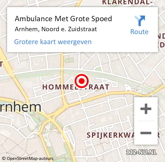 Locatie op kaart van de 112 melding: Ambulance Met Grote Spoed Naar Arnhem, Noord e. Zuidstraat op 10 november 2016 12:14