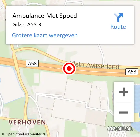 Locatie op kaart van de 112 melding: Ambulance Met Spoed Naar Gilze, A58 L op 10 november 2016 15:09