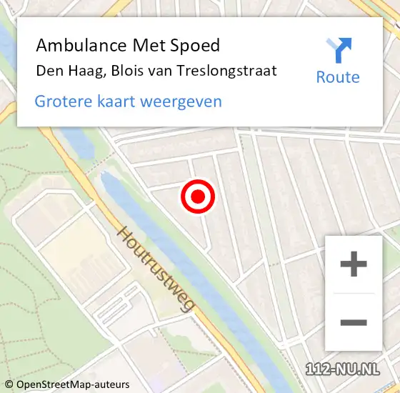 Locatie op kaart van de 112 melding: Ambulance Met Spoed Naar Den Haag, Blois van Treslongstraat op 11 november 2016 19:38