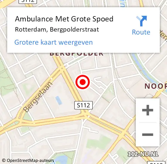 Locatie op kaart van de 112 melding: Ambulance Met Grote Spoed Naar Rotterdam, Bergpolderstraat op 11 november 2016 23:28