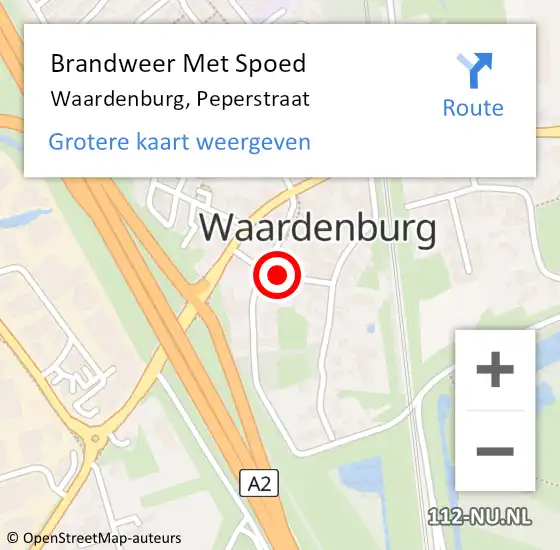 Locatie op kaart van de 112 melding: Brandweer Met Spoed Naar Waardenburg, Peperstraat op 11 november 2016 23:49