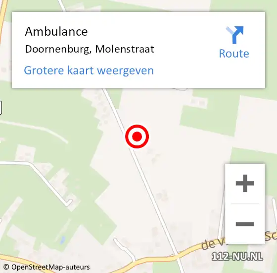 Locatie op kaart van de 112 melding: Ambulance Doornenburg, Molenstraat op 12 november 2016 05:23