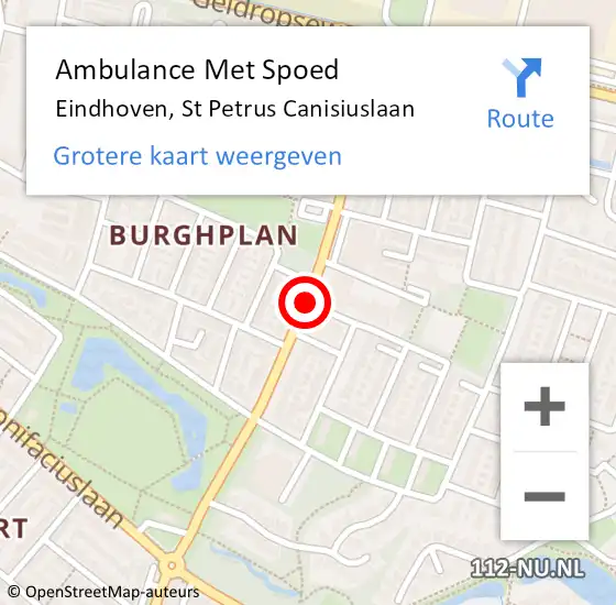 Locatie op kaart van de 112 melding: Ambulance Met Spoed Naar Eindhoven, St Petrus Canisiuslaan op 12 november 2016 11:07