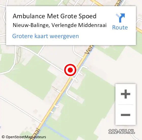 Locatie op kaart van de 112 melding: Ambulance Met Grote Spoed Naar Nieuw-Balinge, Verlengde Middenraai op 12 november 2016 11:44