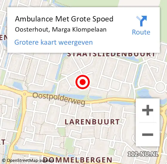 Locatie op kaart van de 112 melding: Ambulance Met Grote Spoed Naar Oosterhout, Marga Klompelaan op 12 november 2016 11:52