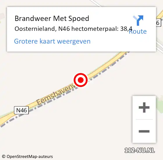 Locatie op kaart van de 112 melding: Brandweer Met Spoed Naar Oosternieland, N46 hectometerpaal: 38,4 op 13 november 2016 00:04