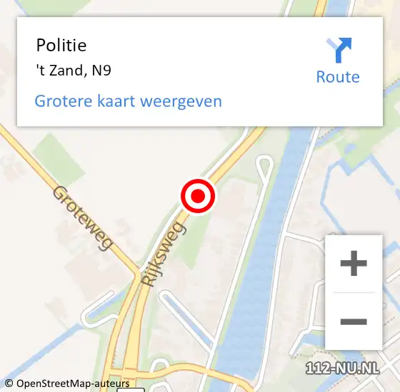 Locatie op kaart van de 112 melding: Politie 't Zand, N9 L op 13 november 2016 15:19