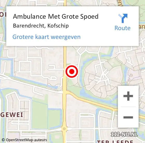 Locatie op kaart van de 112 melding: Ambulance Met Grote Spoed Naar Barendrecht, Kofschip op 14 november 2016 08:42