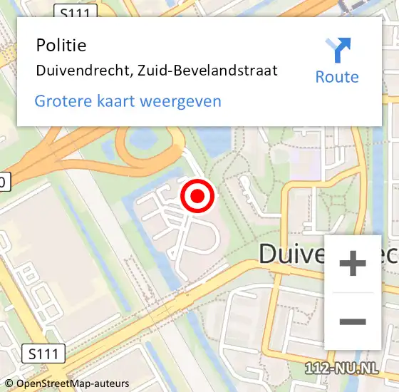 Locatie op kaart van de 112 melding: Politie Duivendrecht, Zuid-Bevelandstraat op 14 november 2016 17:24