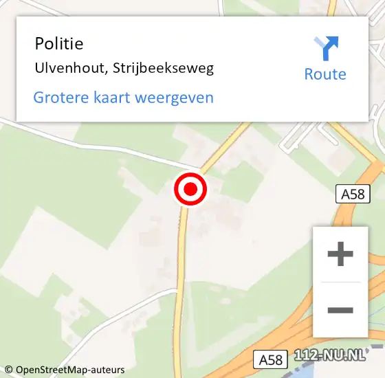 Locatie op kaart van de 112 melding: Politie Ulvenhout, Strijbeekseweg op 15 november 2016 04:32