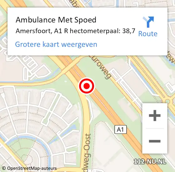 Locatie op kaart van de 112 melding: Ambulance Met Spoed Naar Amersfoort, A1 L hectometerpaal: 43,7 op 15 november 2016 18:16