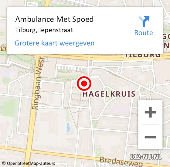 Locatie op kaart van de 112 melding: Ambulance Met Spoed Naar Tilburg, Iepenstraat op 15 november 2016 21:52