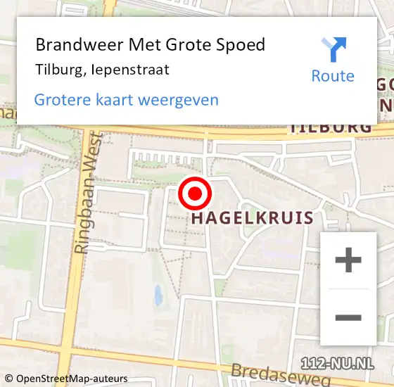 Locatie op kaart van de 112 melding: Brandweer Met Grote Spoed Naar Tilburg, Iepenstraat op 15 november 2016 21:54