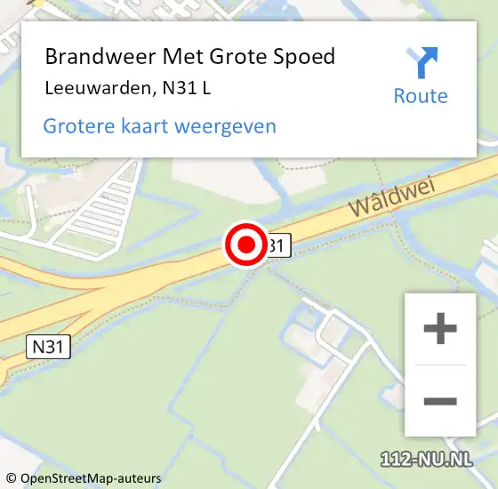 Locatie op kaart van de 112 melding: Brandweer Met Grote Spoed Naar Leeuwarden, N31 L op 15 november 2016 22:35