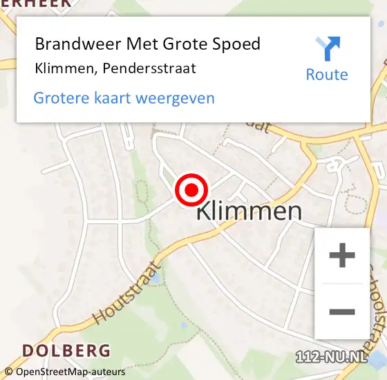 Locatie op kaart van de 112 melding: Brandweer Met Grote Spoed Naar Klimmen, Pendersstraat op 16 november 2016 07:42