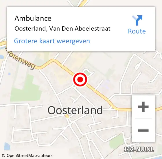 Locatie op kaart van de 112 melding: Ambulance Oosterland, Van Den Abeelestraat op 16 november 2016 09:41