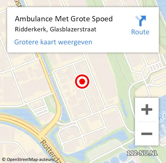 Locatie op kaart van de 112 melding: Ambulance Met Grote Spoed Naar Ridderkerk, Glasblazerstraat op 16 november 2016 17:17