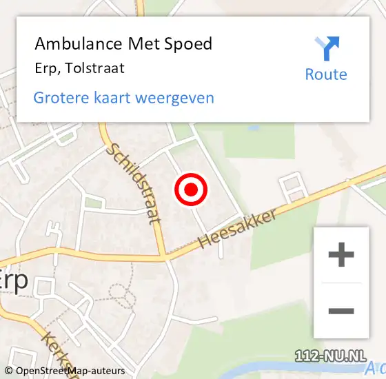 Locatie op kaart van de 112 melding: Ambulance Met Spoed Naar Erp, Tolstraat op 16 november 2016 17:58