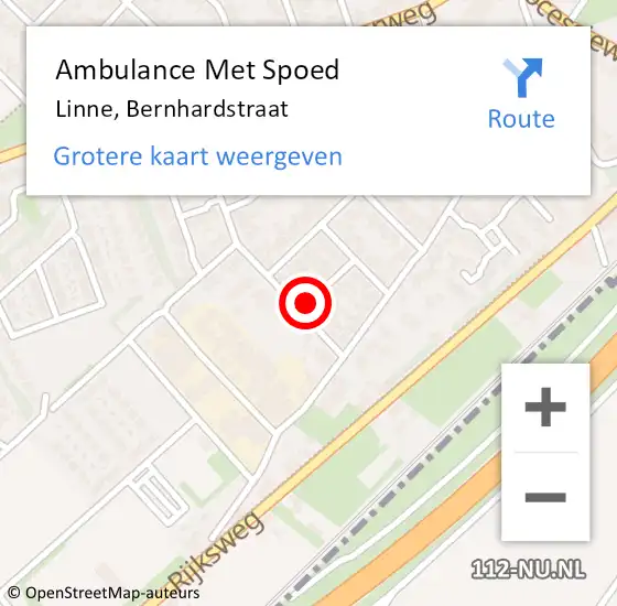 Locatie op kaart van de 112 melding: Ambulance Met Spoed Naar Linne, Bernhardstraat op 16 november 2016 19:47