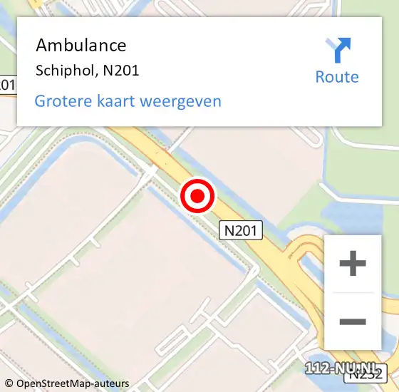 Locatie op kaart van de 112 melding: Ambulance Schiphol, N201 op 17 november 2016 10:55