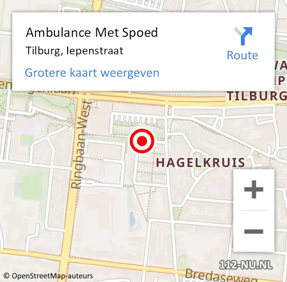 Locatie op kaart van de 112 melding: Ambulance Met Spoed Naar Tilburg, Iepenstraat op 17 november 2016 14:13