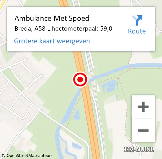 Locatie op kaart van de 112 melding: Ambulance Met Spoed Naar Breda, A58 L hectometerpaal: 59,0 op 17 november 2016 17:37