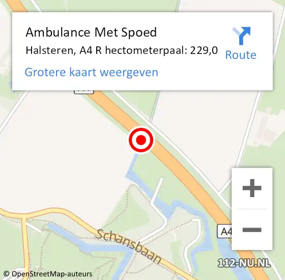Locatie op kaart van de 112 melding: Ambulance Met Spoed Naar Halsteren, A4 R hectometerpaal: 229,0 op 17 november 2016 22:00