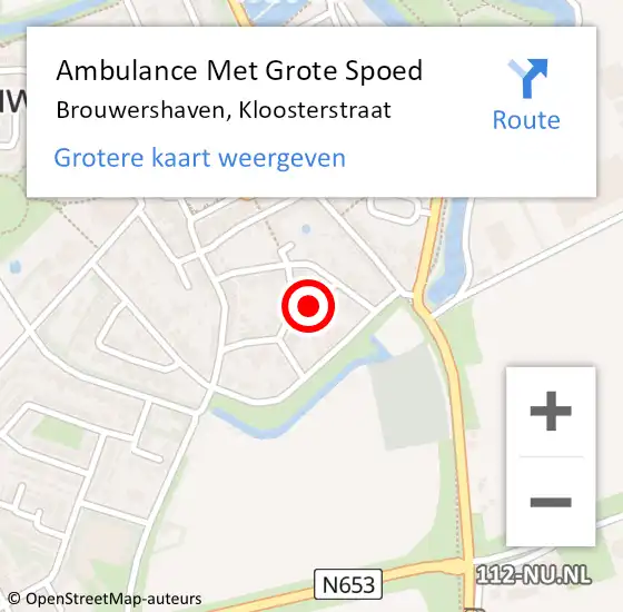 Locatie op kaart van de 112 melding: Ambulance Met Grote Spoed Naar Brouwershaven, Kloosterstraat op 18 november 2016 01:57